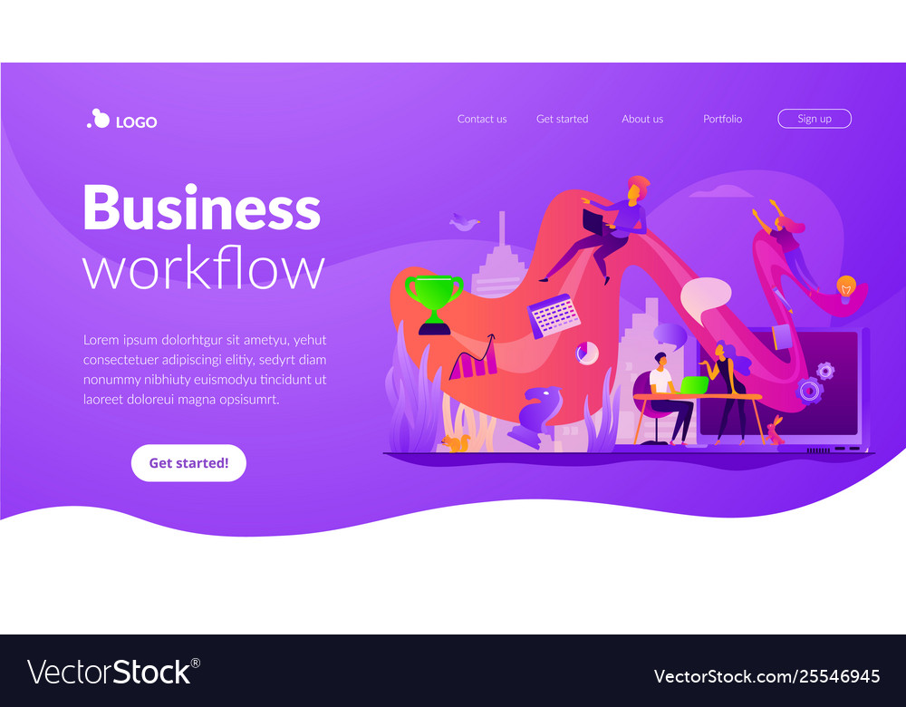 Workflow landing page template vector image Workflow landing page template