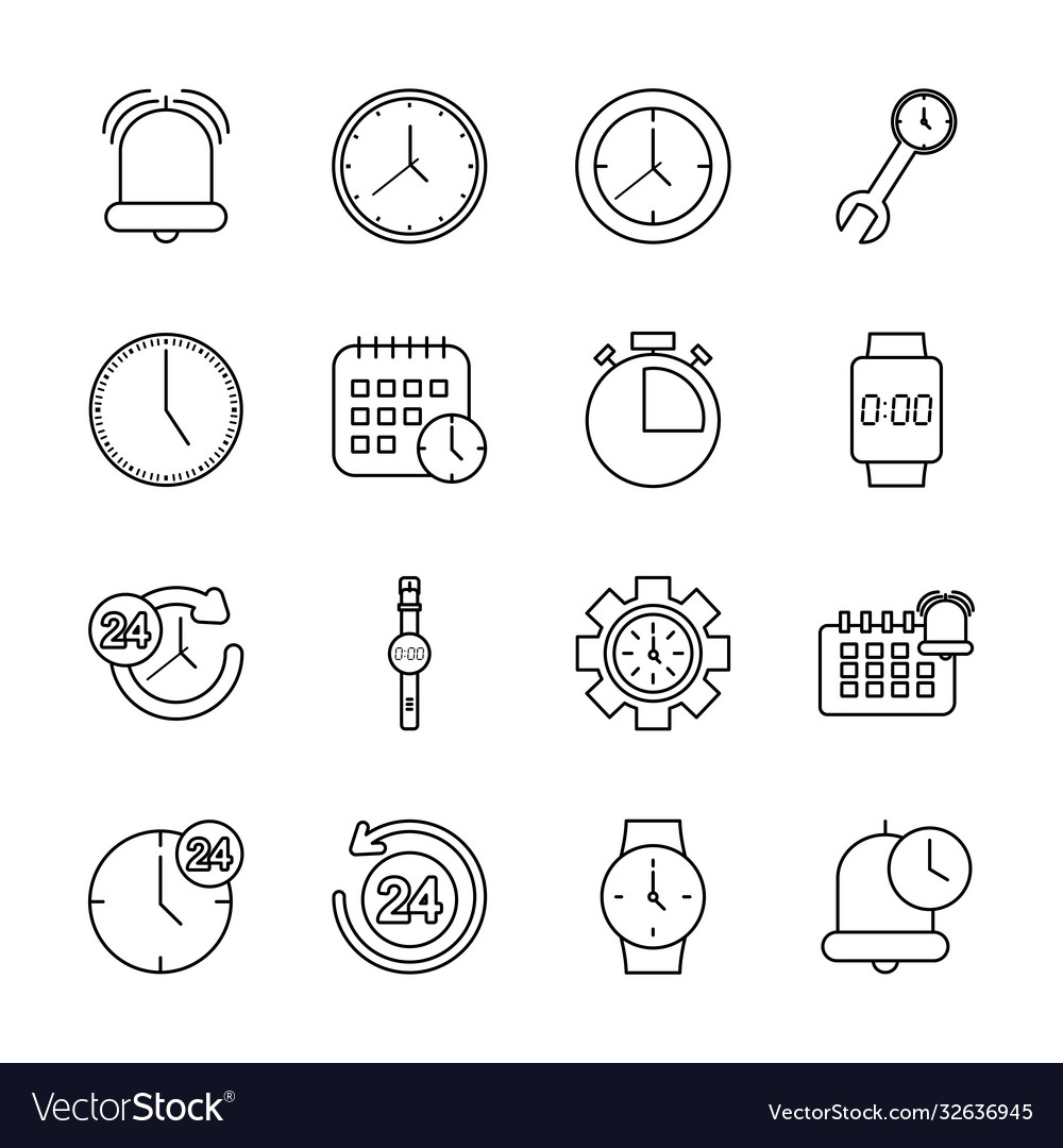 Wrench and time icon set line style