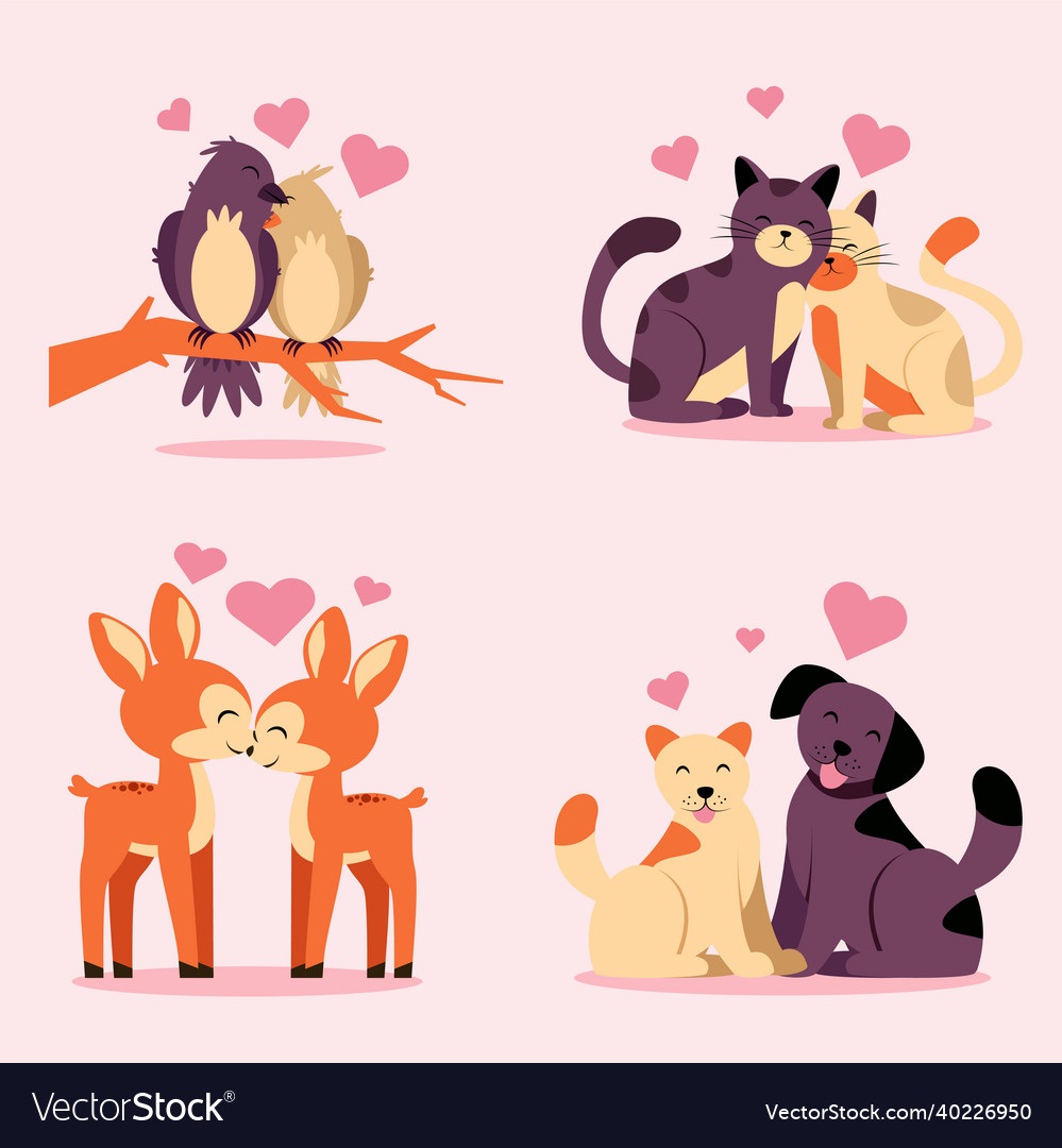 Bundle set of animal in love vector image Bundle set of animal in love