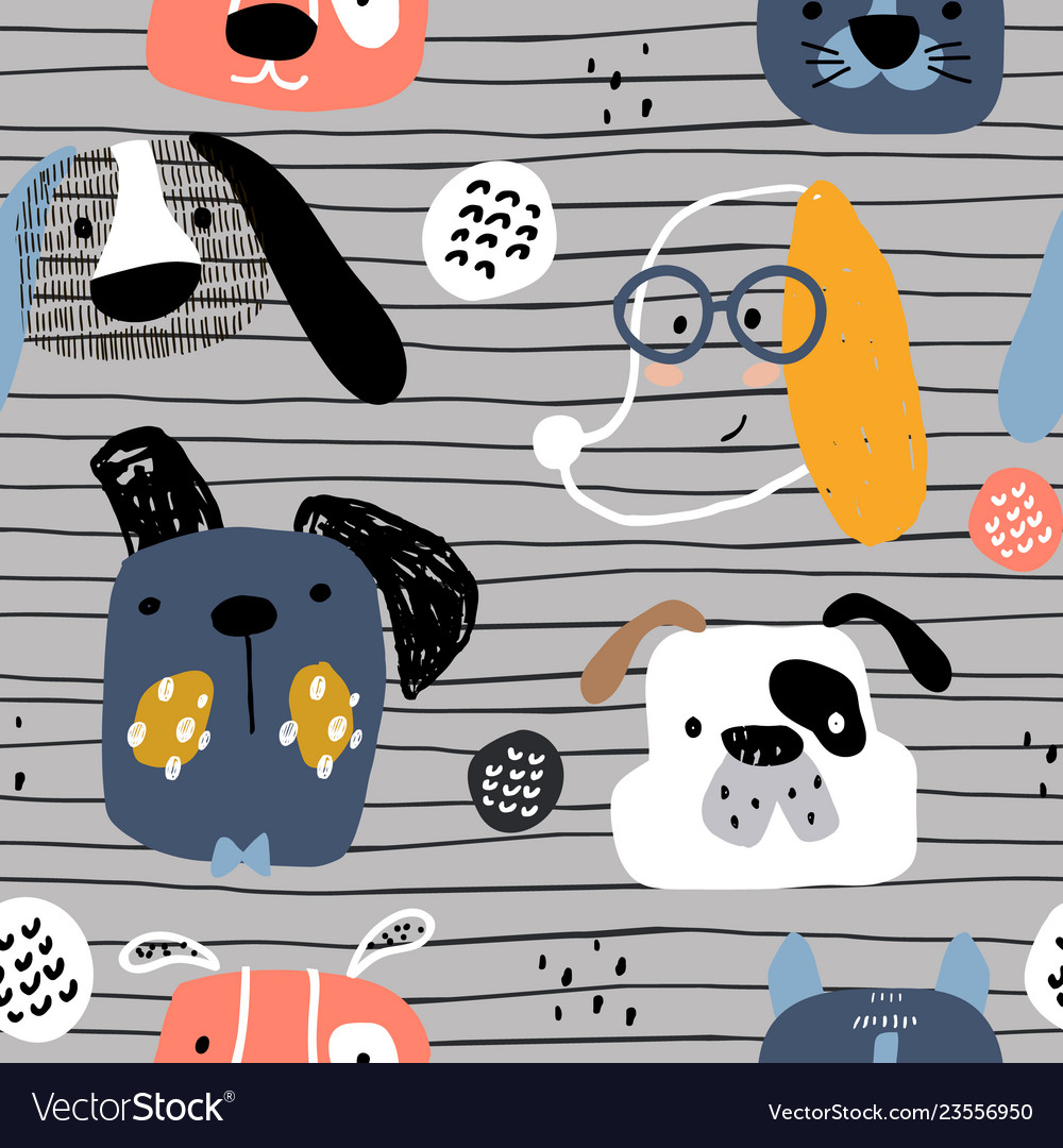 Childish seamless pattern with funny creative dogs