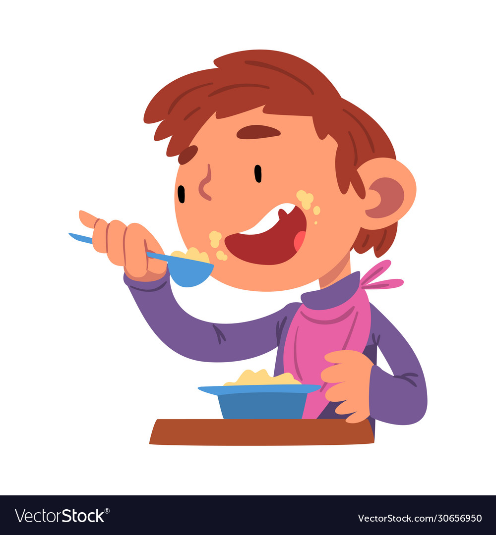 Cute boy having breakfast preschool kid daily Vector Image