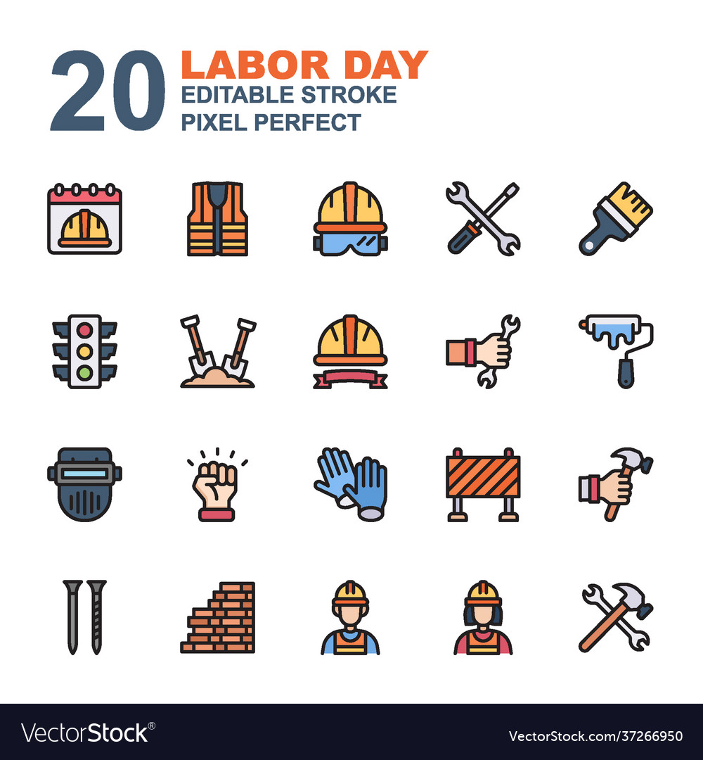 Icon set labor day made with line color filled