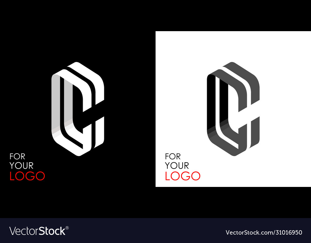 Isometric letter c from stripes lines template Vector Image