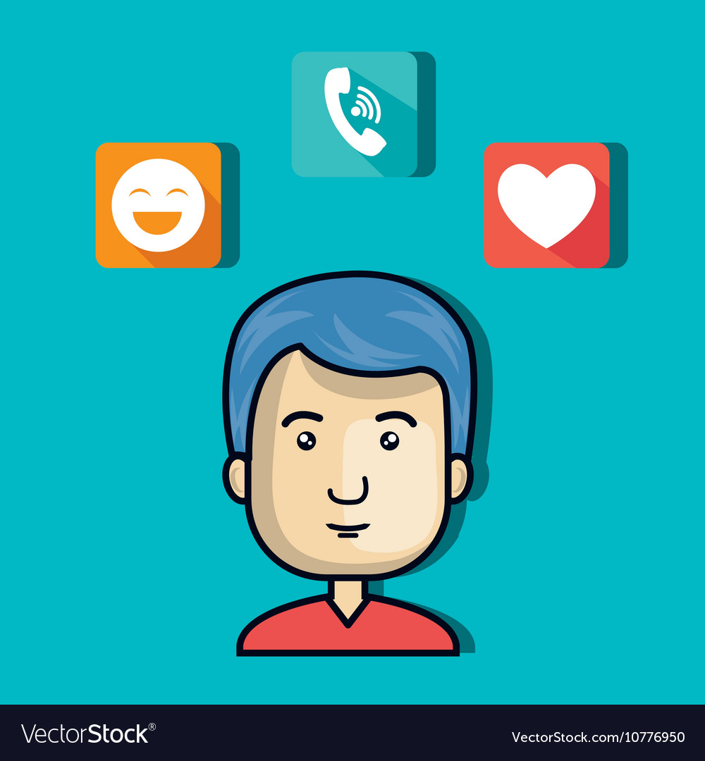 Man avatar with media icon set