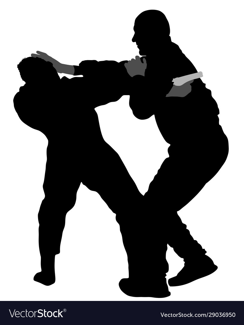 Man fighting against aggressor with gun silhouette