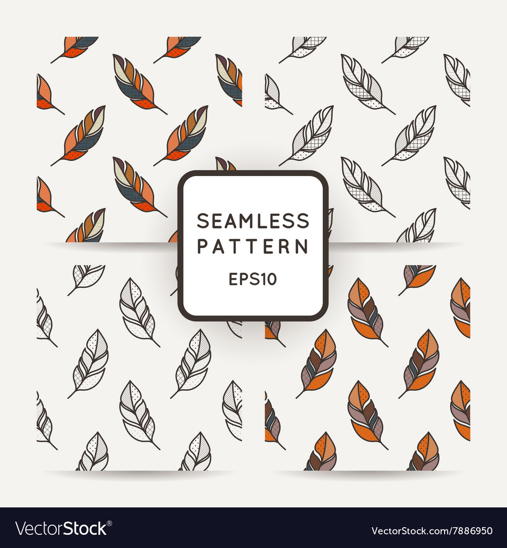 Set of seamless pattern feathers doodle