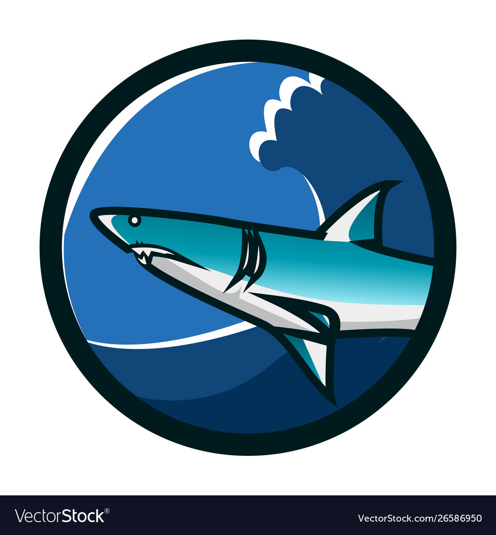 Shark circle emblem logo design icon