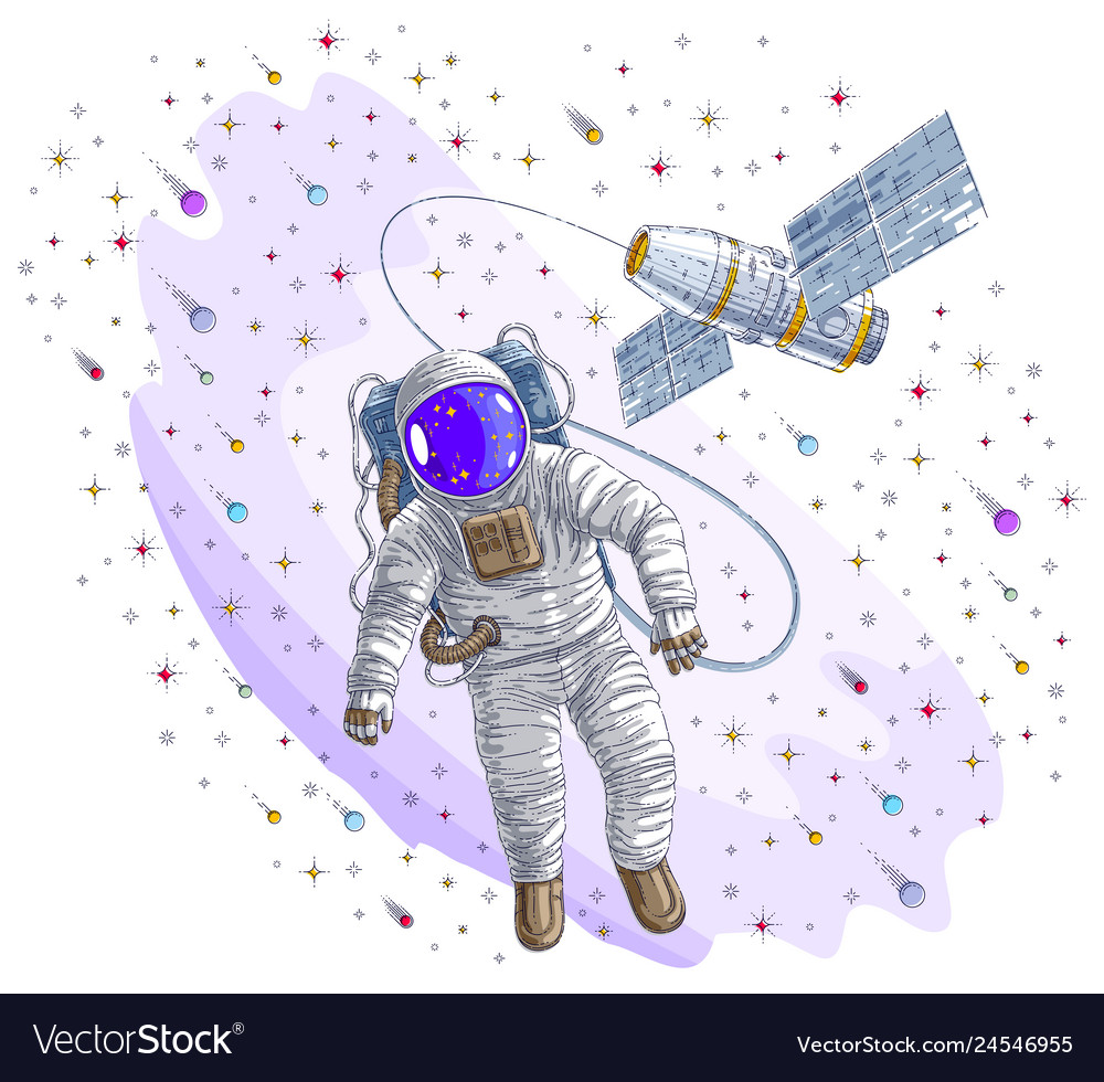 Astronaut went out into open space connected