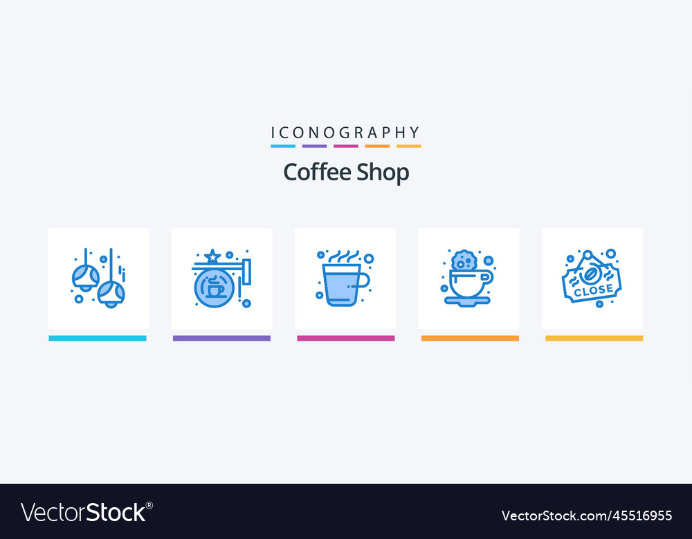 Coffee shop blue 5 icon pack including drink