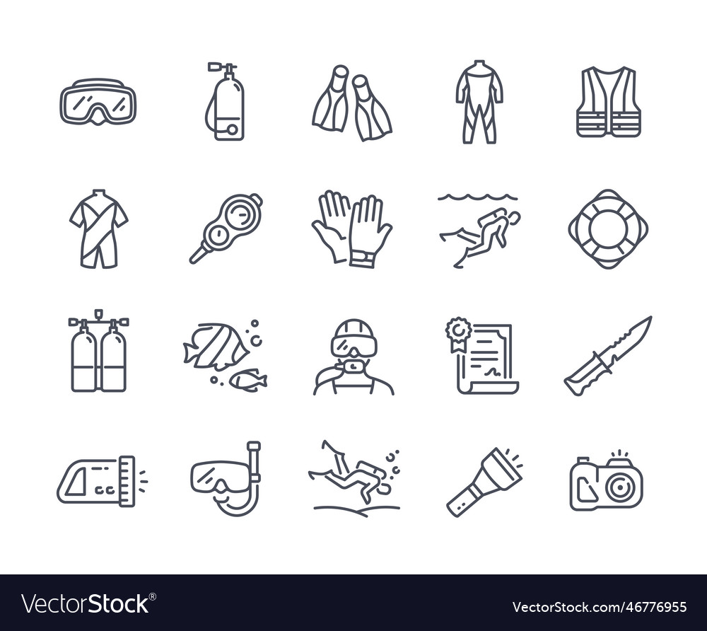 Diving line icons set Royalty Free Vector Image