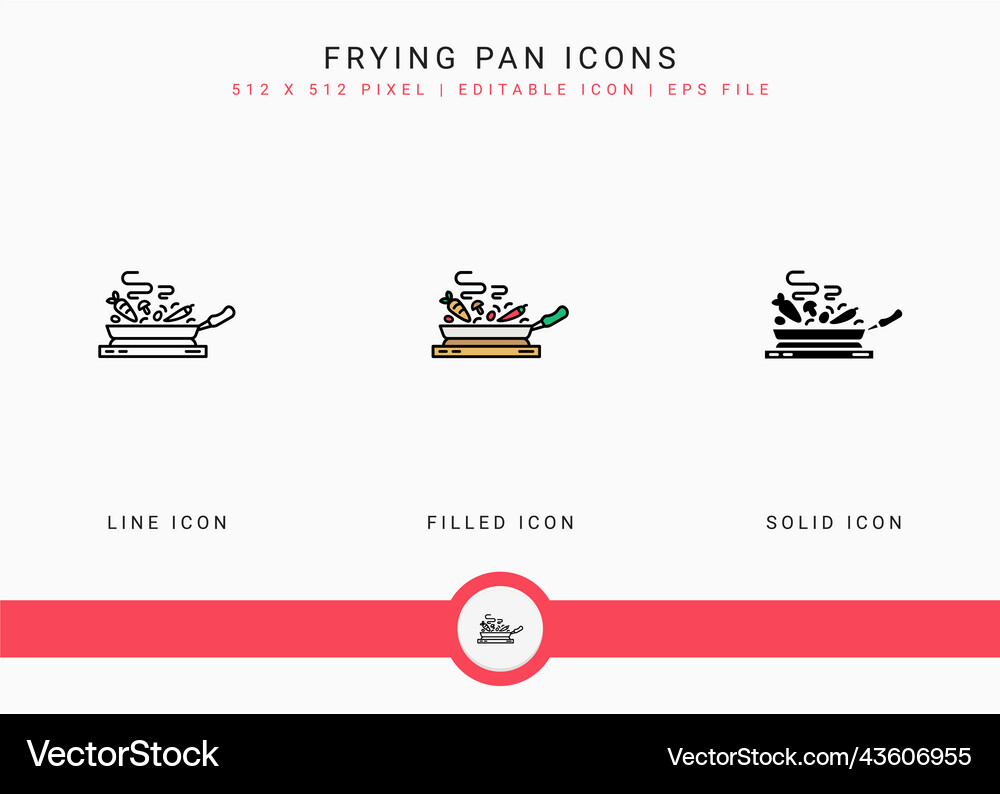 Frying pan icons set with solid Royalty Free Vector Image