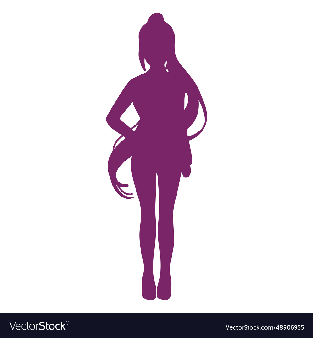 Long haired ponytail anime silhouette Royalty Free Vector