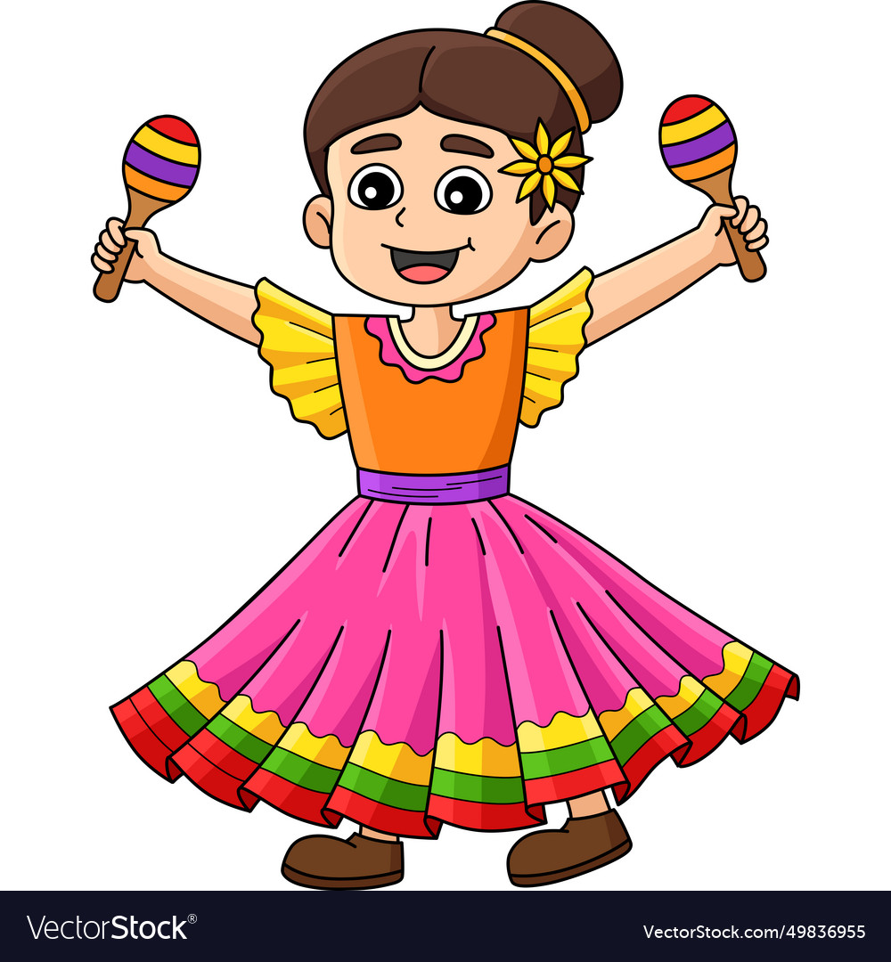 Mexican girl with maracas cartoon colored clipart Vector Image