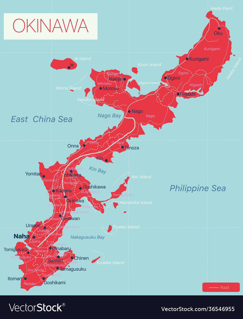 Okinawa Japan Map Detailed Vector Road Map Of Japanese Island Okinawa ...