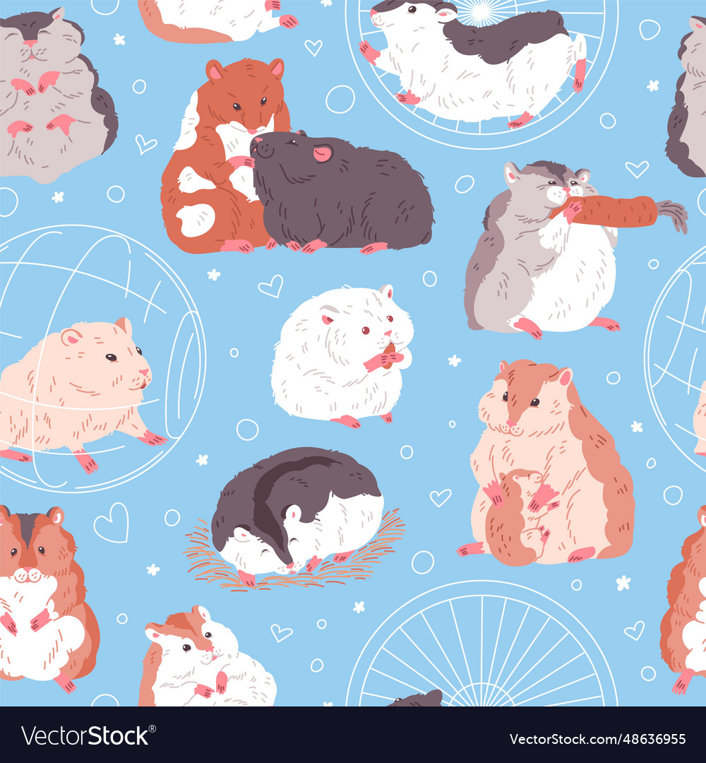 Seamless pattern with funny hamsters flat style