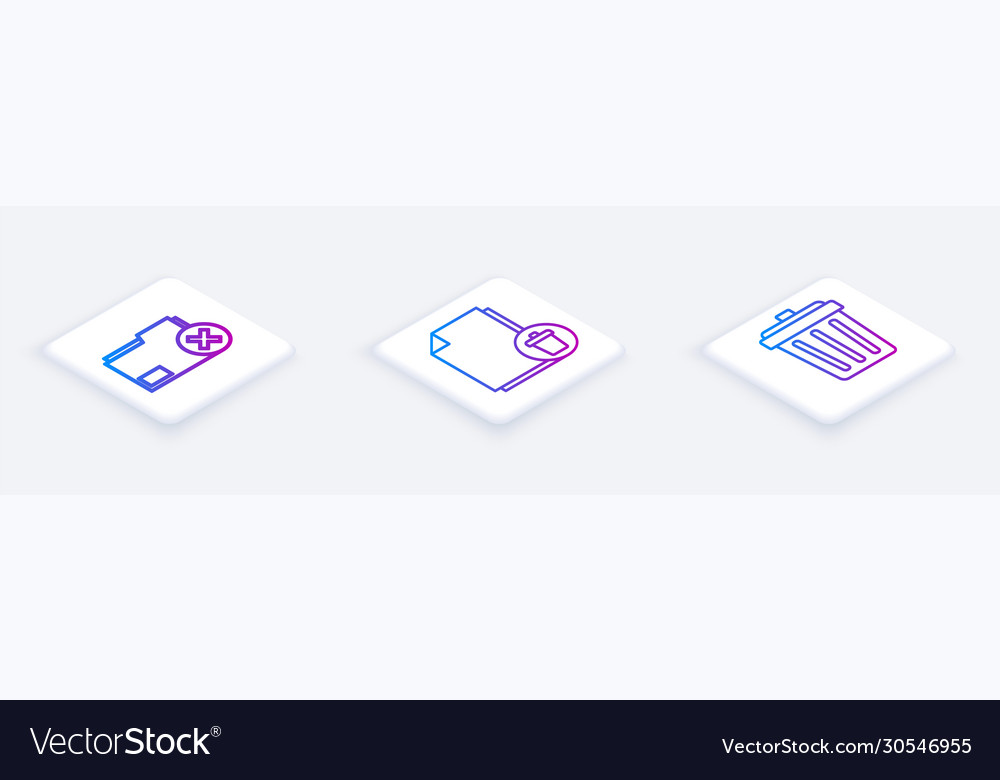 Set isometric line delete folder file vector image Set isometric line delete folder file