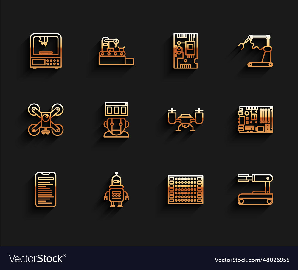 Set line computer api interface robot 3d printer vector image Set line computer api interface robot 3d printer
