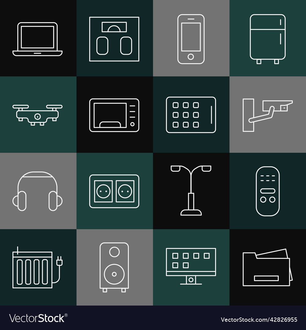 Set line printer remote control security camera vector image Set line printer remote control security camera