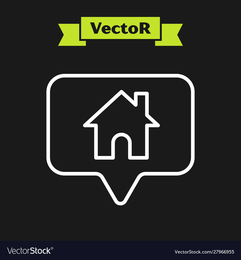 White line map pointer with house icon isolated