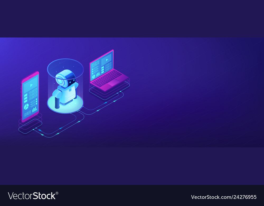 Wifi controlled robotics isometric 3d banner vector image Wifi controlled robotics isometric 3d banner