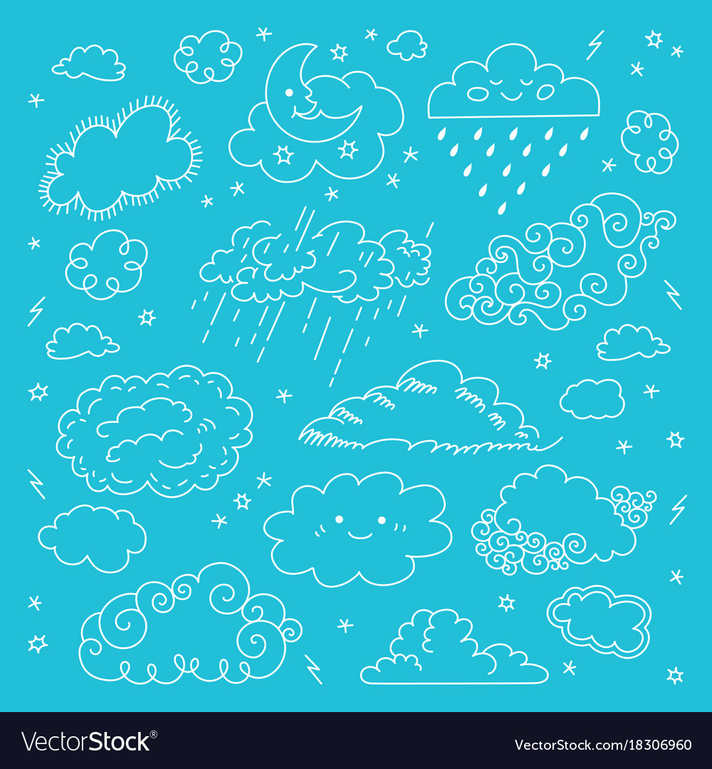 Blue sky clouds icons set children sky Royalty Free Vector