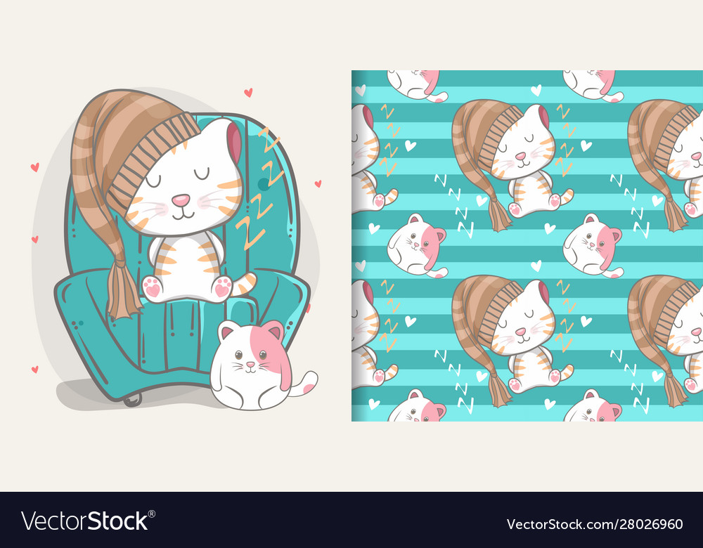 Cute cat with pattern set