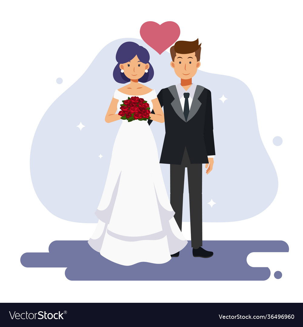 Flat cartoon character cute couple marriage