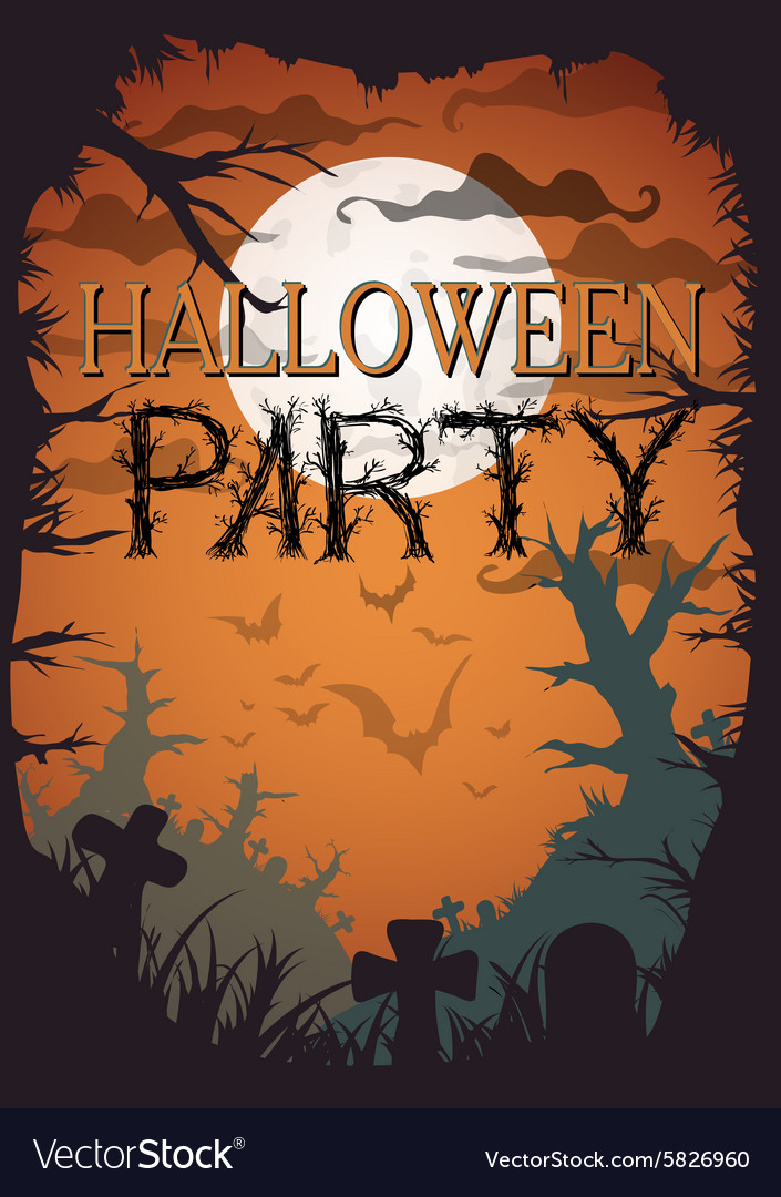 Halloween party orange old movie style poster Vector Image