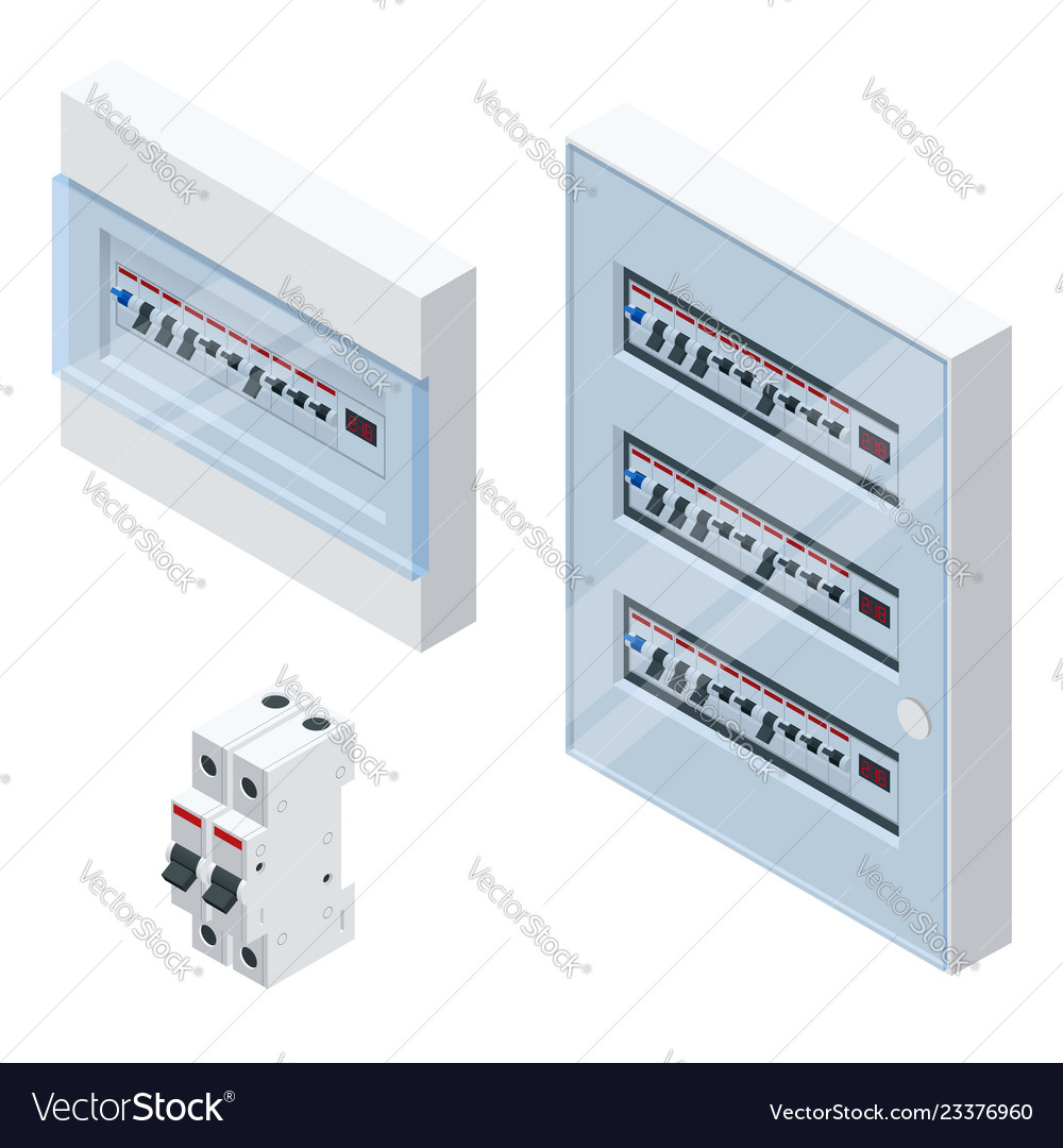 Isometric electrical panel with fuses and Vector Image
