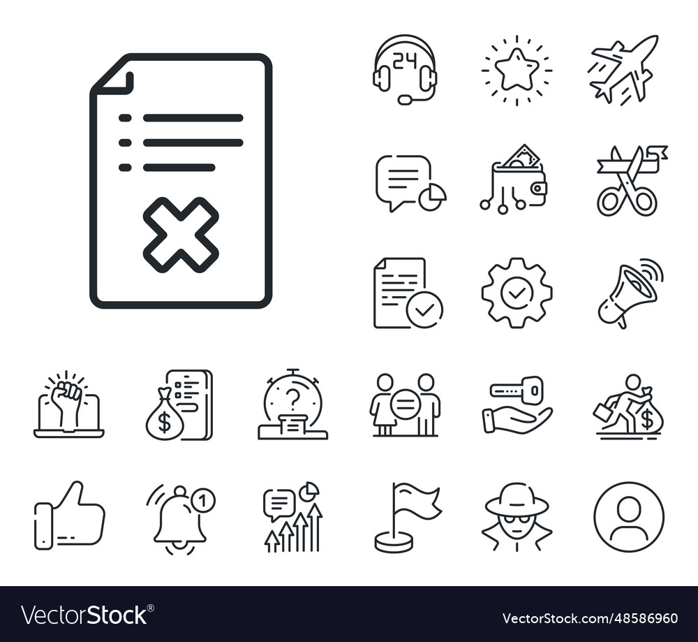 Reject file line icon decline document sign vector image Reject file line icon decline document sign