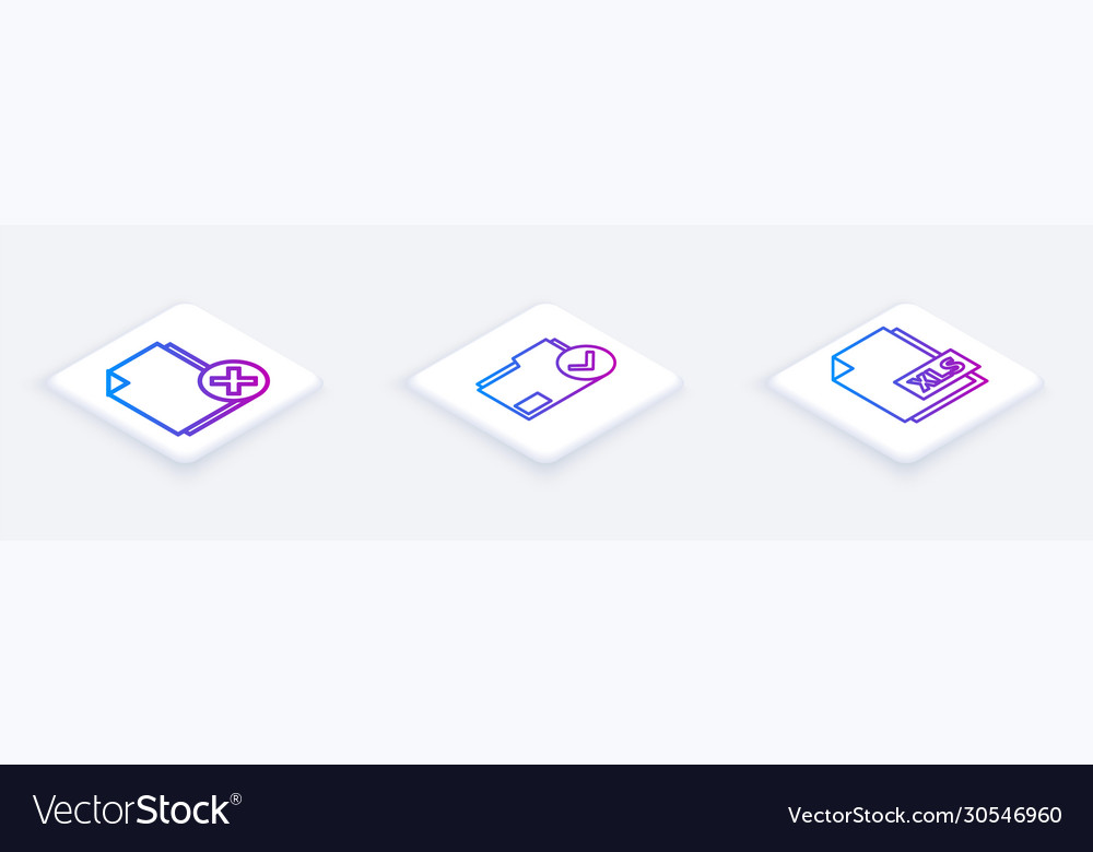 Set isometric line delete file document vector image Set isometric line delete file document