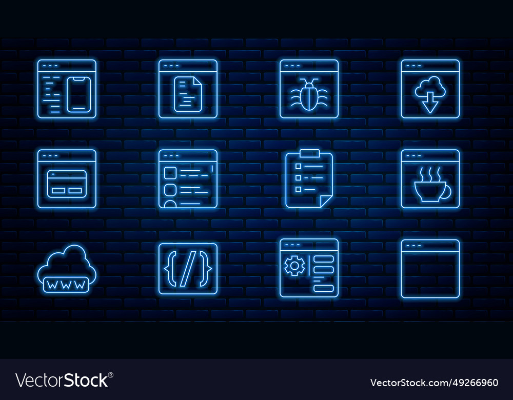 Set line browser window software system bug files vector image Set line browser window software system bug files