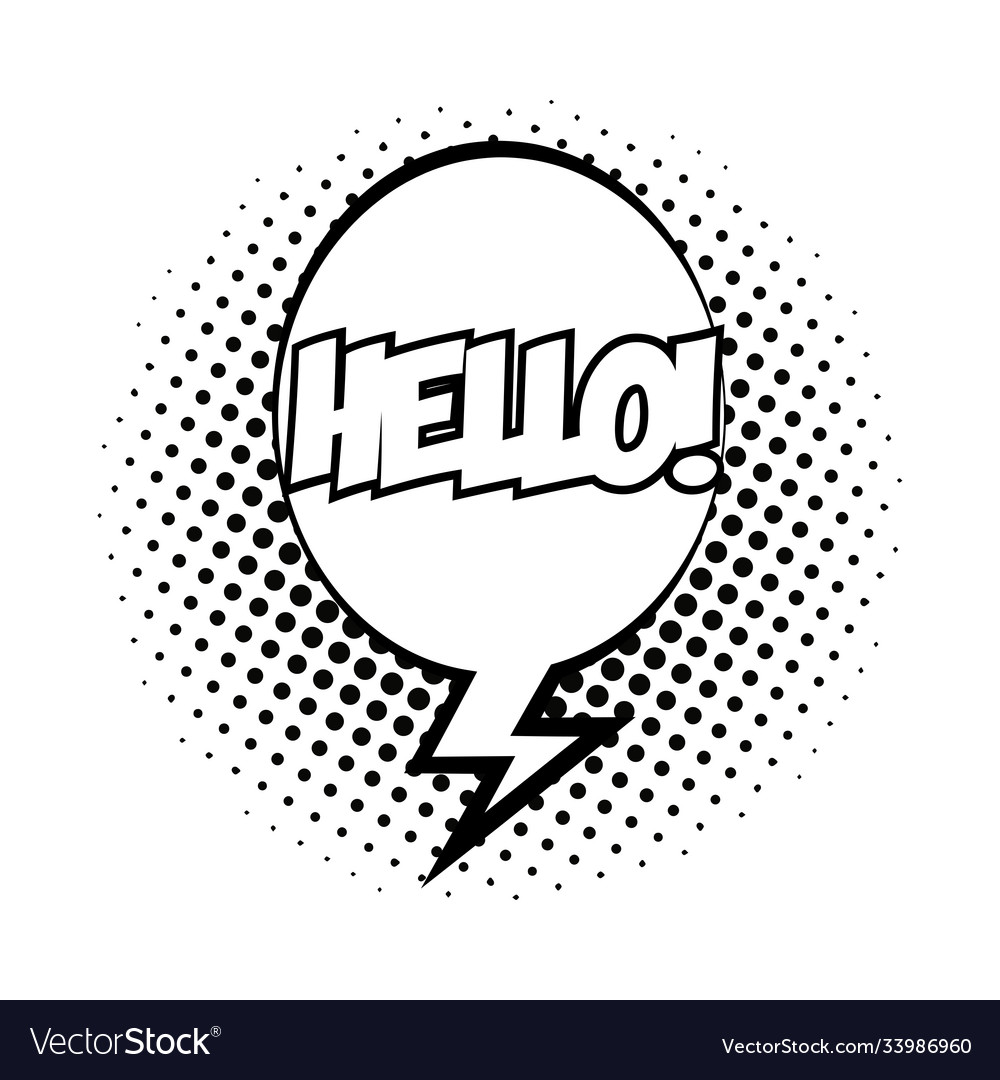 Speech bubble with hello word pop art line style