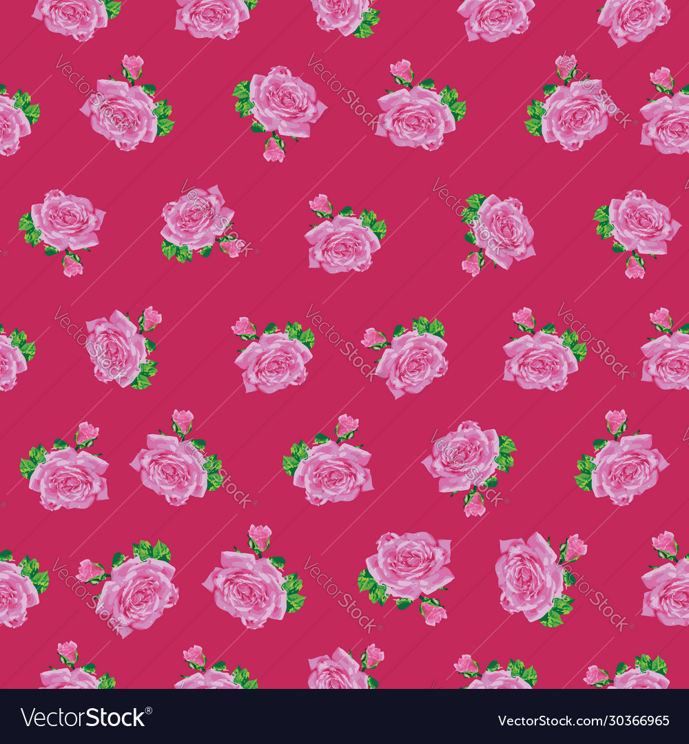 Beautiful pink rose repeat pattern print vector image Beautiful pink rose repeat pattern print