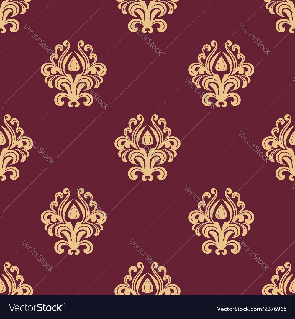 Beige floral seamless pattern on maroon background