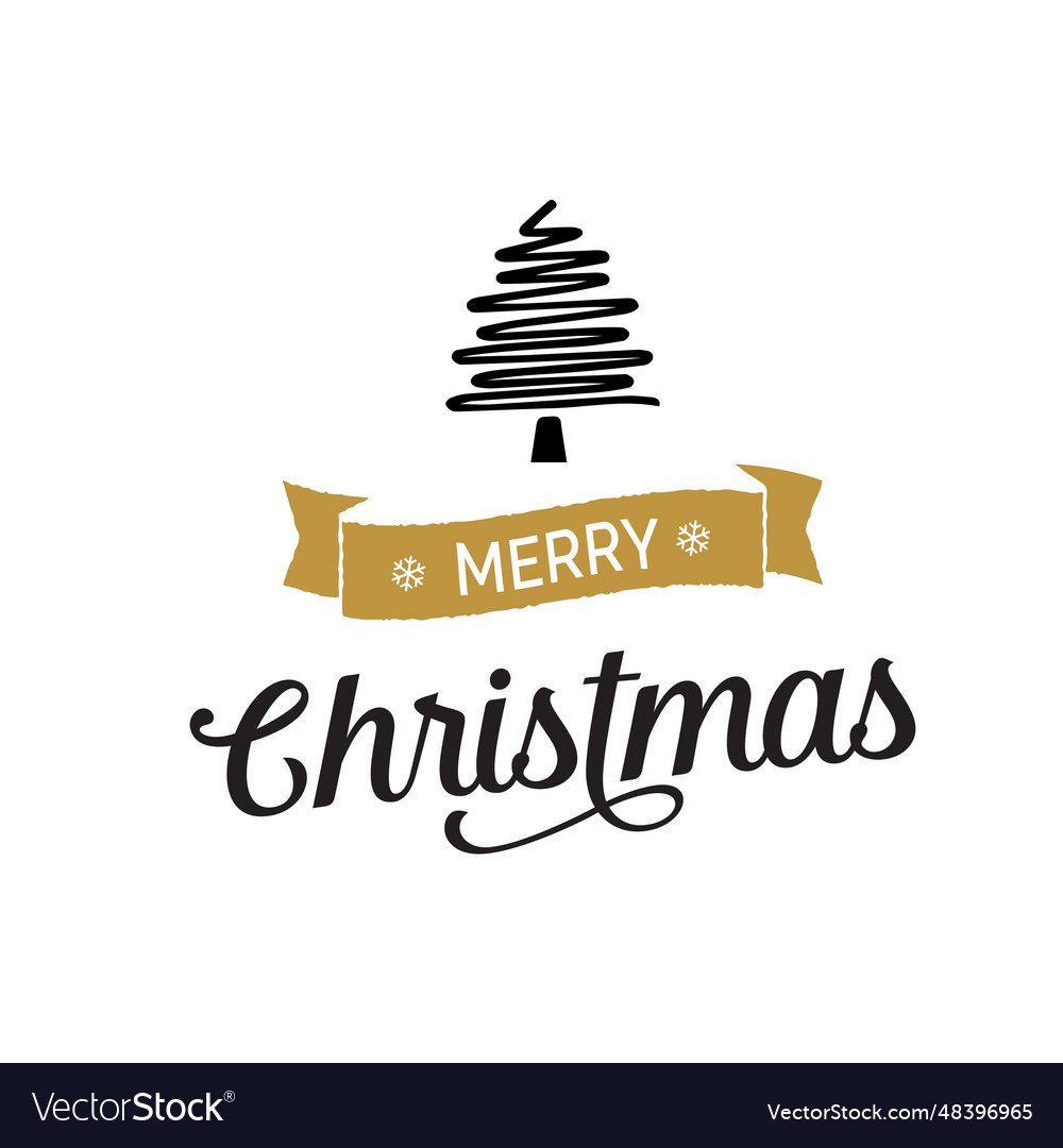 Christmas Lettering With Tree Line Drawing Vector Image