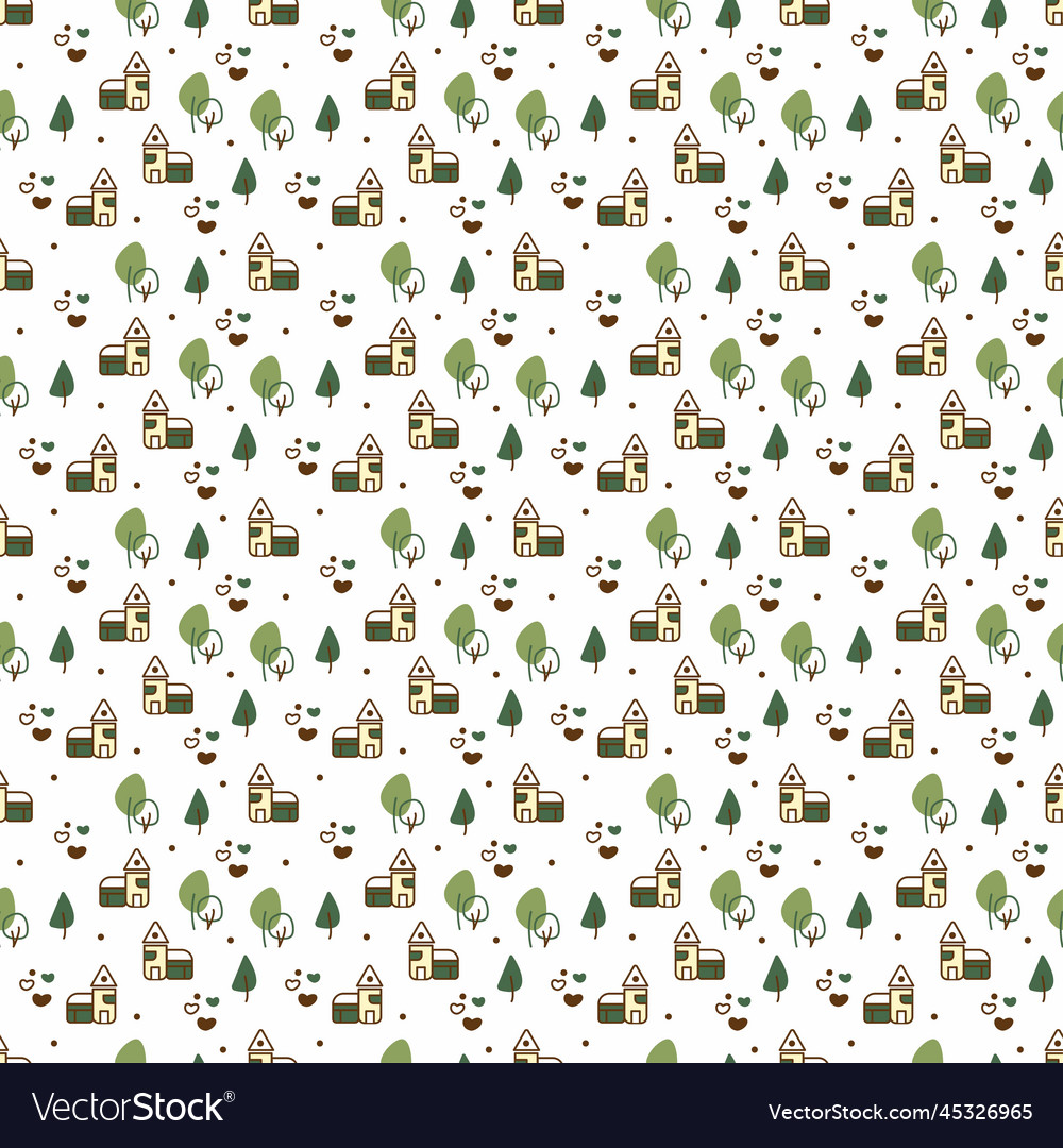 Forest and building pattern seamless