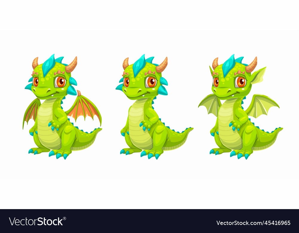 Kleine niedliche Cartoon grüne Drachen Icons