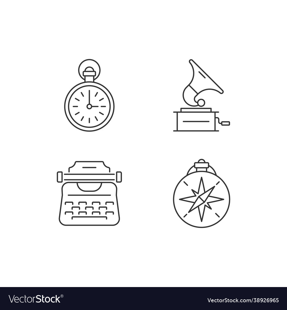 Old-fashioned items linear icons set