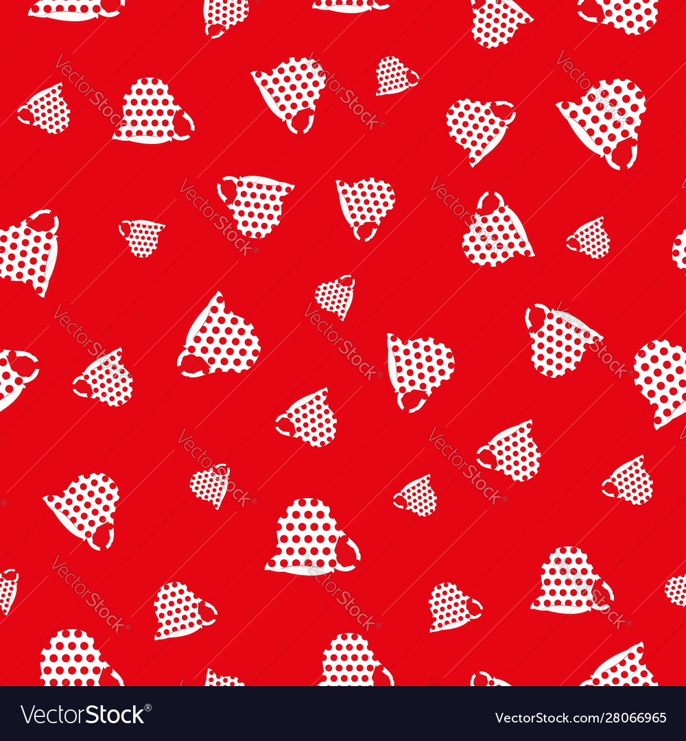 Red and white dots tea set seamless repeat pattern vector image Red and white dots tea set seamless repeat pattern