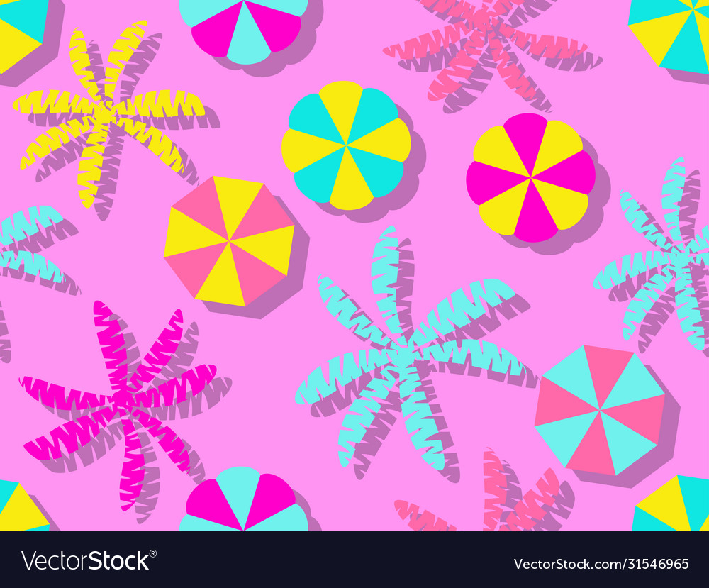 Seamless pattern with beach umbrellas and palm vector image Seamless pattern with beach umbrellas and palm