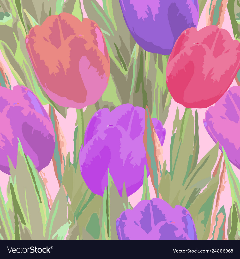 Seamless watercolor colored pattern with tulips vector image