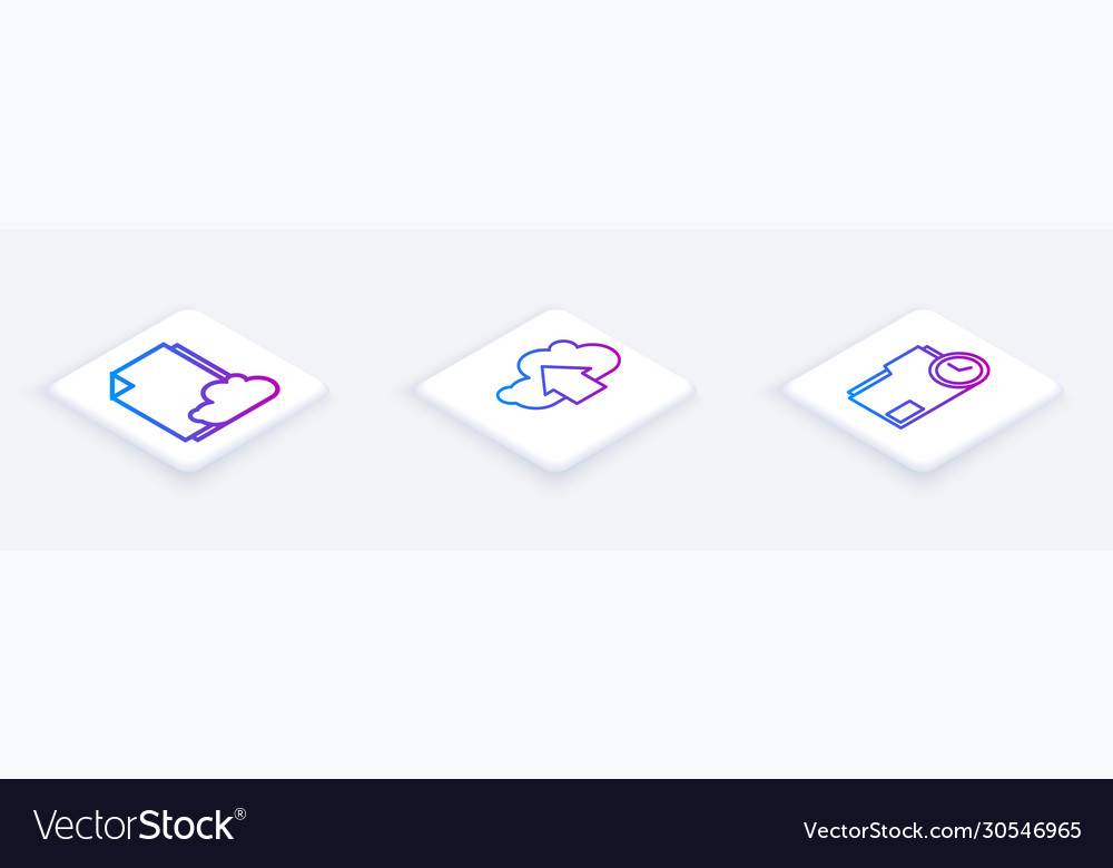 Set isometric line cloud storage text document