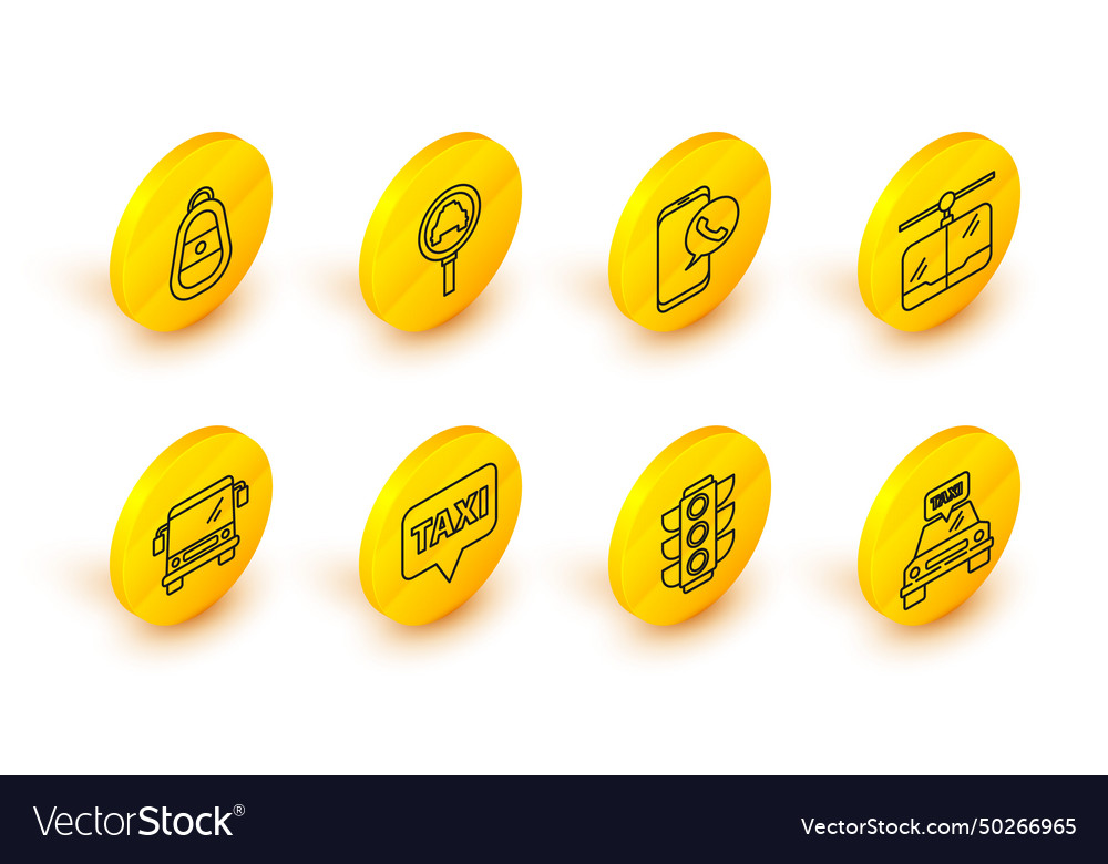 Set line taxi car traffic light map pointer