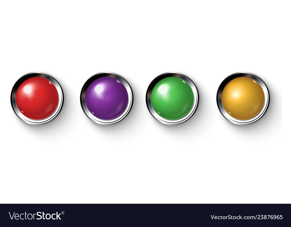 Set of realistic colored buttons with metallic