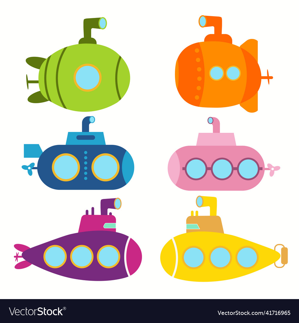 Set of submarines on white background flat Vector Image