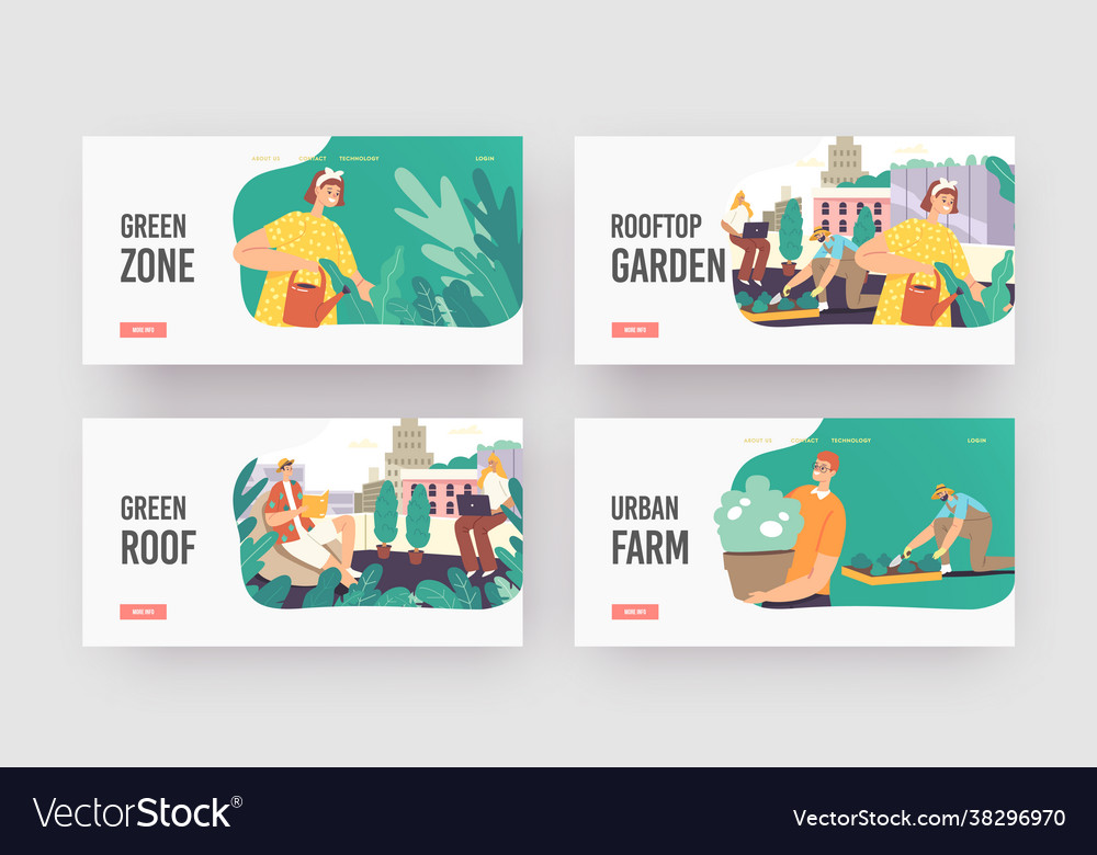 Characters on rooftop garden landing page template