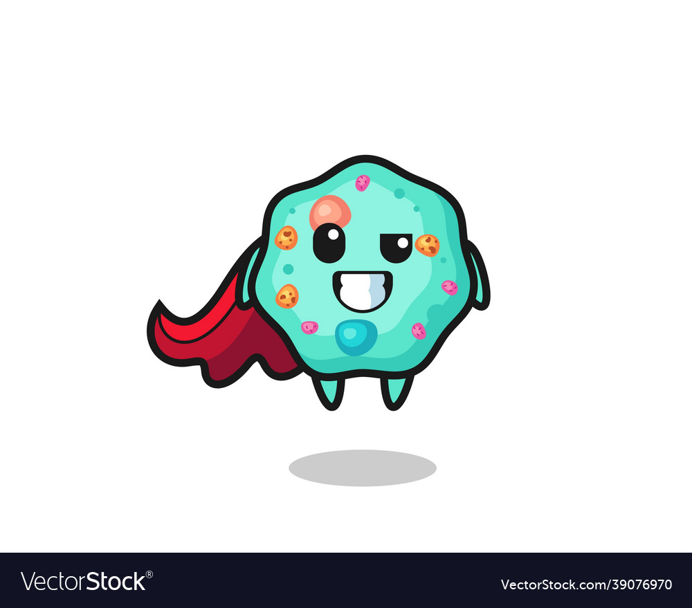 Cute amoeba character as a flying superhero