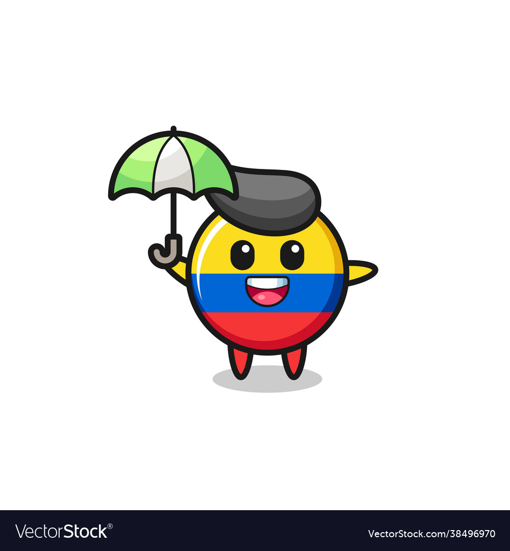 Cute colombia flag badge holding an umbrella