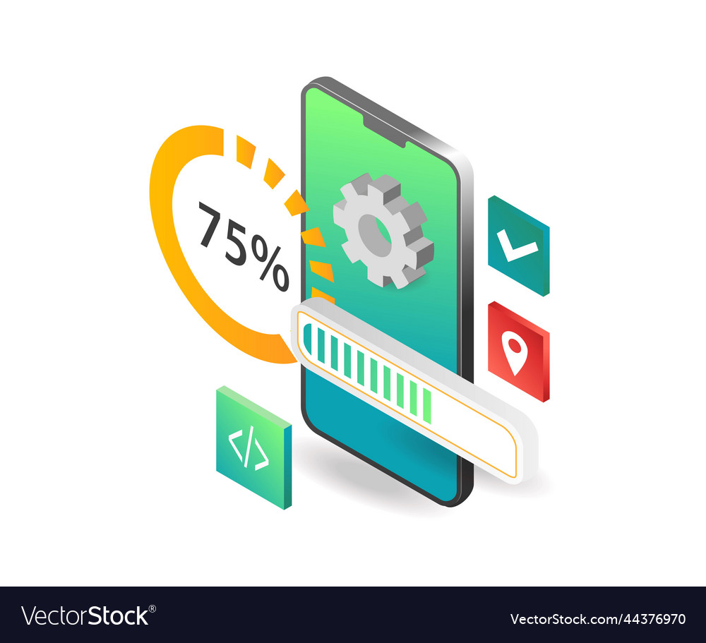 Flat isometric concept process update app vector image Flat isometric concept process update app